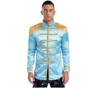 Fldy Men's Vintage SGT Sergeant Pepper Costume Steampunk Hippie Jacket Marching Band Outerwear Light Blue A 3XL