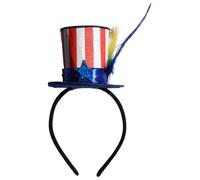 Fldy Patriotic Feather Headband Independence Day Hair Accessory Glitter Stars Stripes Mini Top Hat Hair Hoop Red One Size