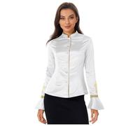 Fldy Priest Clergy Shirt for Women Embroidered Cross Long Bell Sleeves Chorus Shirt Blouse White L