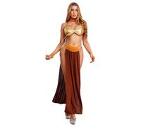 Fldy Women Belly Dance Outfits Bra Top with Side Slit Skirt Accessories Egyptian Queen Costume Coffee M
