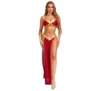 Fldy Women Belly Dance Outfits Halter Crop Top with Side Slit Skirt Accessories Egyptian Queen Costume Burgundy L