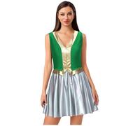 Fldy Womens Ancient Arabian Princess Cosplay Costum One Piece Sleeveless Shiny Metallic Patchwork Dress Green S