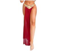 Fldy Womens Ancient Egyptian Queen High Split Chiffon Skirt with Briefs Halloween Cosplay Costume Burgundy S