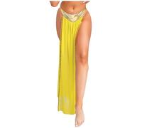Fldy Womens Ancient Egyptian Queen High Split Chiffon Skirt with Briefs Halloween Cosplay Costume Yellow S