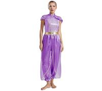 Fldy Women's Arabian Princess Gems Adorned Bolly Wood Fancy Dress Jumpsuit Belly Dance Costume Purple L