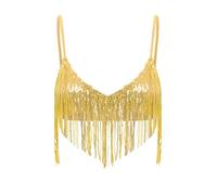 Fldy Womens Belly Dance Sequins Tassel Bra Tops No-pad Wireless Bralette Lingerie Dancewear Gold S