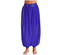 Fldy Women's Belly Dance Side Split Harem Pants Chiffon Bloomers Pants Theme Party Dancewear Blue One Size