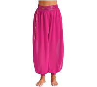 Fldy Women's Belly Dance Side Split Harem Pants Chiffon Bloomers Pants Theme Party Dancewear Hot Pink One Size