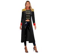 Fldy Women's Circus Ringmaster Velvet Long Tailcoat Gothic Vintage Jacket Coat Ringleader Costume Black M
