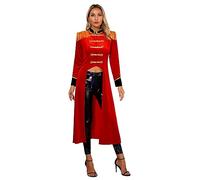 Fldy Women's Circus Ringmaster Velvet Long Tailcoat Gothic Vintage Jacket Coat Ringleader Costume Red M