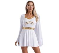Fldy Womens Hero Queen Halloween Cosplay Costume Chiffon A-line Dress with Cape Party Fancy Dress White S