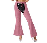 Fldy Women's Hollow Out Motorcycle Chaps Pants Cowgirl Costume Wide Leg Biker Riders Pants Pink M