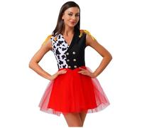 Fldy Womens Killer Clown Costume Sinister Circus Scary Jester Outfit for Halloween Cosplay Costume Black Red XXL