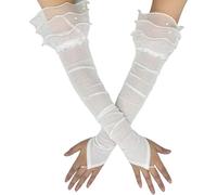 Fldy Women's Long Fingerless Sheer Gloves Tulle Mesh Opera Gloves For Wedding Bridal Party Evening Elegant Costume White One Size