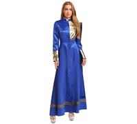 Fldy Womens Medieval Priest Robe Metallic Shiny One Shoulder Drape Church Clergy Cassock Dress Royal Blue XXL