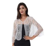 Fldy Women's Sequin Shawl Wraps Hollow-Out Lace Wedding Evening Cape Glitter Flapper Bolero Shrug Cardigan White One Size