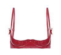 Fldy Womens Sexy Half Cup Bra Open Nipple Lingerie Bra Top Patent Leather Underwired Unlined Brassiere Red 3XL