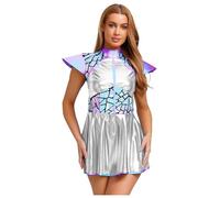 Fldy Womens Space Fighter Astronaut Costume Cap Sleeve A-line Dress Outer Space Cadet Outfits Silver M