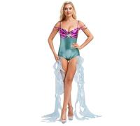 Fldy Women's Sparkle Sequins Mermaid Costume Fish Scales Bodysuit with Long Tulle Ribbons Costume Mint Green S