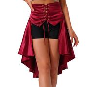 Fldy Womens Steampunk Victorian Cosplay Costume Satiny High-Low Waist Belt Medieval Renaissance Gothic Skirt Red S