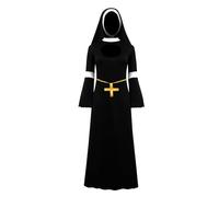 Fldy Womens The Nun Costume Front Side Split Dress with Accessories Mother Scary Sister Nun Outfit Black M
