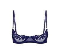 Fldy Women's Underwire Push Up Shelf Bra 1/4 Cup Demi Balconette Sheer Unlined Bralette Top Navy Blue XXL