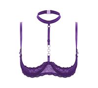 Fldy Women's Underwire Push Up Shelf Bra 1/4 Cup Demi Balconette Sheer Unlined Bralette Top Purple C XXL