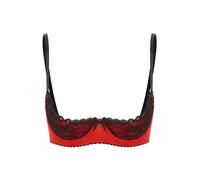 Fldy Women's Underwire Push Up Shelf Bra 1/4 Cup Demi Balconette Sheer Unlined Bralette Top Red A XXL