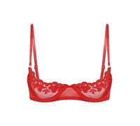 Fldy Women's Underwire Push Up Shelf Bra 1/4 Cup Demi Balconette Sheer Unlined Bralette Top Red XXL