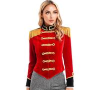 Fldy Womens Velvet Ringmaster Jacket with Hat Bow Collar Gloves Circus Showman Lion Tamer Costume Red S