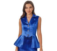Fldy Womens Victorian Waterfall Tailcoat Vest Steampunk Vintage Sleeveless Waistcoat Jacket Royal Blue S