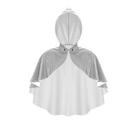 Fldy Womens Wet Look Shiny Hooded Cloak Bolero Shrug Jumper for Cosplay Party Steampunk Gothic Cape Silver One Size