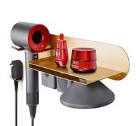 FLE Hair Dryer Holder Wall Mounted with Shelf, Gold Wall Mount Hair Dryer Holder Rack Organizer Compatible for Dyson Supersonic Hair Dryer,Diffuser, Two Nozzles,Power Plug…
