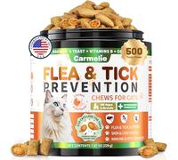 Flea and Tick Chewables for Cats, 500 Crunchy & Creamy Chews, Cat Flea Chews with Natural Oral Flea Supplement Cats, Skin & Coat Support - All Breeds & Ages - Chicken and Krill Flavor