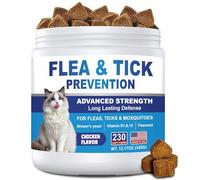 Flea and Tick Chews for Cat 230 ct - Cats Fleas Supplement with Skin & Coat Support, Probiotics Brewer’s yeast |Cat Flea Chewables with Vitamins B1, B6, B12 & E, Salmon Oil for All Breeds & Ages