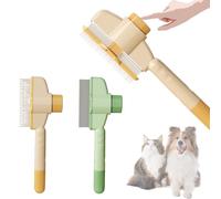 Flea Comb for Cats, 2 Pieces Self-Cleaning Flea Comb and Grooming Brush for Pets, with Button for Quick Cleaning of Fallen Hair, Hair Brush Cat Flea Comb (B-Green + A-Yellow)