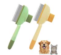 Flea Comb for Cats and Dogs, 2PCS Grooming Brushes with Steel Metal Teeth, Self-Cleaning Pet Comb for Grooming and Flea Removal (Green & Yellow)