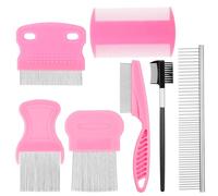 Flea Comb for Cats and Dogs - 7 Piece Stainless Steel Fine & Wide Tooth Comb Set to Effectively Remove Fleas, Eggs, Ticks and Lice, Gentle Grooming Tool for Pet Hair (Pink)