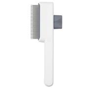 Flea Comb for Cats ＆ Dog Self-Cleaning Cat Comb with Release Button Flea Brush with Long ＆ Short Stainless Steel Teeth and Non Slip Handle 3.7x7.8 Inch Dog Cat Brush
