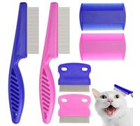 Flea Comb for Cats Dogs, 6 Pack Flea and Lice Grooming Comb Set for Cats, Pet Grooming Tools for Small, Medium & Large Pets (Pink & Blue)