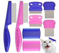 Flea Comb for Cats Dogs, 8 Pack Flea and Lice Grooming Comb Set for Cats, Pet Grooming Tools for Small, Medium & Large Pets (Pink & Blue)