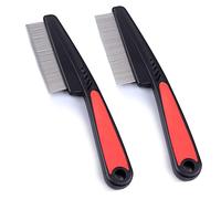 Flea Comb for Dogs Cats, 2 Pcs Dog Cat Flea Comb Fine & Thick Rounded Teeth Pet Combs for Grooming Short Long Haired Kittens Puppies