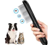 Flea Comb for Dogs & Cats with Long Hair - 3 Rows Stainless Steel Teeth with Electronic Detection & Ion Care, Electric Grooming Comb with Negative Ions for Shaggy Dogs, Cats