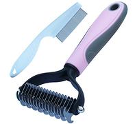 Flea Comb Set - Large, Pink - Double Sided Shedding & Dematting Rake Comb for Dogs & Cats