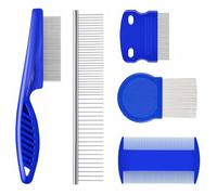 Flea Lice Comb - 5 Pcs Fine-Tooth Stainless Steel Dog Cat Grooming Combs with Rounded Teeth, Double Sided Professional Pet Tear Stain Remover, Dematting Tool for Small Medium Large Pets