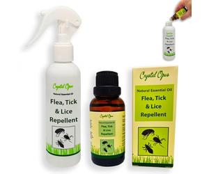 Flea, Tick & Lice Repellent Spray Makes 30+ Bottles. Tried & Trusted Natural Essential Oil Blend. Humane, Safe & Great-Smelling Deterrent for Dogs, Cats & Other Animals. Crystal Opus