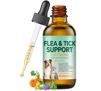 Flea & Tick Support Drops for Dogs & Cats, Natural Liquid Supplement with Omega-3 & Multivitamins, Supports Skin & Coat Wellness for All Breeds and Ages, 2 fl oz