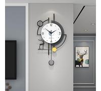 FLEBLE Large Wall Clocks for Living Room Decor Modern Pendulum Wall Clock Silent Quartz Battery Operated Non-Ticking for Bedroom Kitchen Office 24inch Black Metal Deer Clock Wall Decor for Home Indoor