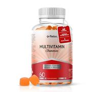 Flebo Multivitamin Gummies for Women & Men - Vegan Chewable Adult Orange Flavour 60 Gummies - 1 Month Supply, 9 Vitamins & Minerals VIT C, D3, B6, B7, Iron & Zinc - Immune Support & Skin Health