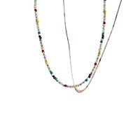 Flechazcho Rainbow Beads Necklace for Women Broken Silver Women Summer Choker Necklace Light Luxury Niche Chain Fashion Jewelry